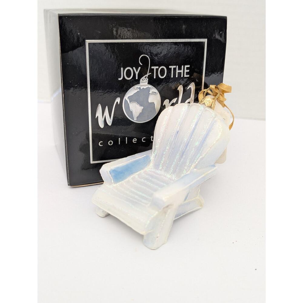 Joy To The World White Adirondack Beach Chair Glass Ornament Boxed Coastal Decor
